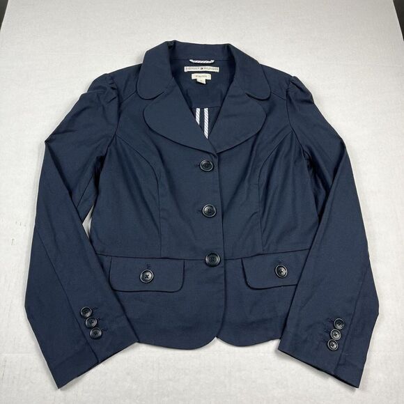 Tommy Hilfiger Womens Peplum Blue Blazer Workwear Button Stretch Jacket MEDIUM - Picture 1 of 11